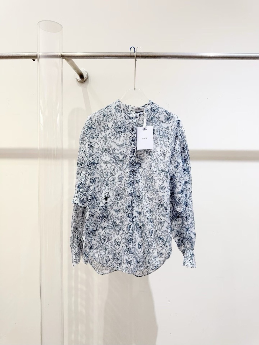 Dior White and Light Blue Floral Casual Button-Down Shirt